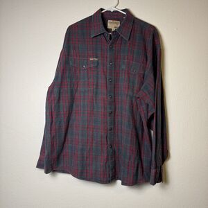 Powder River Outfitters Mens Flannel XL Charcoal Red Pearl Snap Buttons